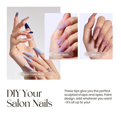 Five Angeles Tipex Instant Apex Nail Tips: Long Coffin, Full Cover Gel, Thicker Acrylic, Strong Hard Clear Pre-etched Press-on Nails