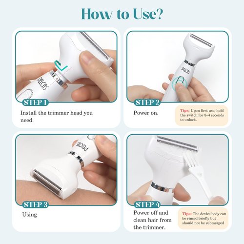 PELCAS Bikini Trimmer for Women Kit 6 in 1 Electric Shaver, Cordless Razors, Nose Hair Trimmer, Shaver for Women & Men Pubic Hair, Private Area, Legs, Face, Nose, Eyebrow, Body Hair Removal