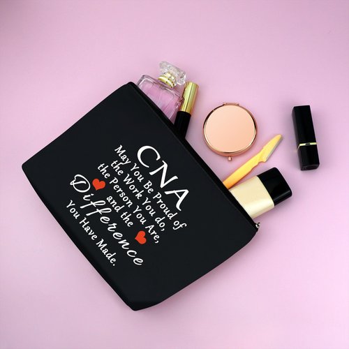 CNA Gift Certified Nursing Assistant Gifts Makeup Bag Gifts for CNA Medical Nurse Appreciation Gift for Women CNA Week Gifts Thank You Gift Retirement Birthday Gift Cosmetic Bag Zipper Pouch（Black）