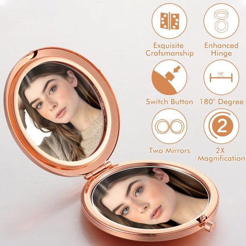 Lemecima 12 Pcs Small Compact Folding Pocket Makeup Mirror - Round Hand Held Mirror with 1X/2X Magnification for Women Girls Travel