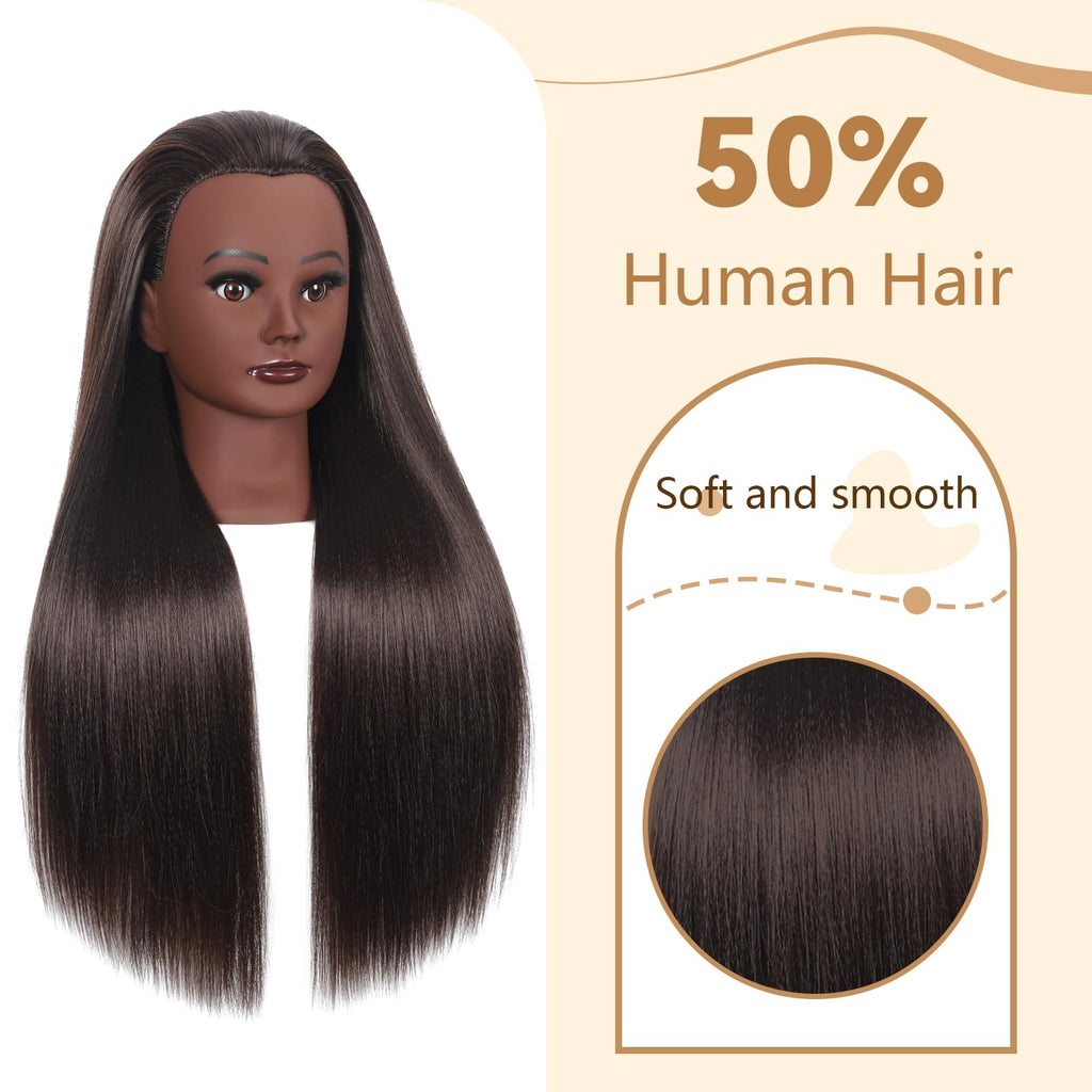 WeiRan 26"-28" Mannequin Head Styling Head with Hair Cosmetology Manikin Doll Training Head for Hairdresser Practice Braiding Free Clamp Holder and Comb (a01-block)