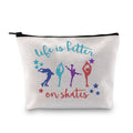 JEFBFBWE Ice Skate Cosmetic Bag Figure Skating Makeup Bag - Ideal Gift for Skate Lovers - Life Is Better On Skates Makeup Pouch Large Capacity Canvas Travel Bags