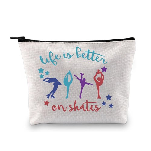 JEFBFBWE Ice Skate Cosmetic Bag Figure Skating Makeup Bag - Ideal Gift for Skate Lovers - Life Is Better On Skates Makeup Pouch Large Capacity Canvas Travel Bags