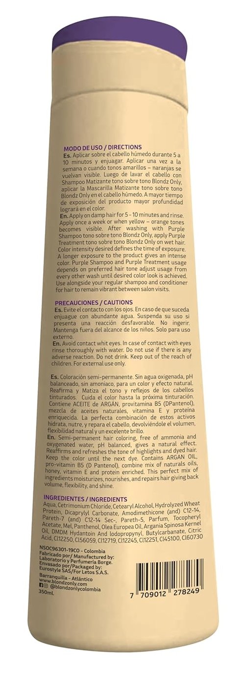 Rubio Marfil Purple Toning Hair Mask - Eliminates Brassiness & Neutralizes Yellow Tones | 11.8 Fl Oz