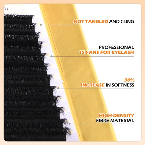Arison Lashes 3D Easy Fan Lashes 0.03丨0.05丨0.07丨0.10 Thicknesses B丨J丨C丨CC丨D丨DD丨M丨L Curl Eyelash Extension Volume 1 Second Blooming Flower Fake Lash(3D Easy Fan 0.07-D-8-15mix)