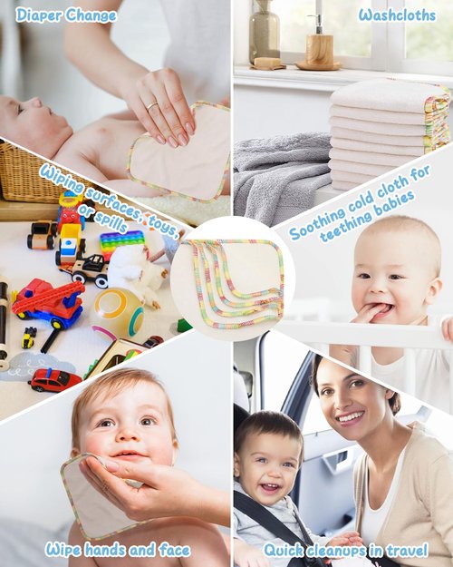 Babygoal 30PCS Reusable Diaper Wipes, Natural Unbleached Baby Face Wipes, Soft Sturdy, 8 x 8 Inches, 30BW02-B