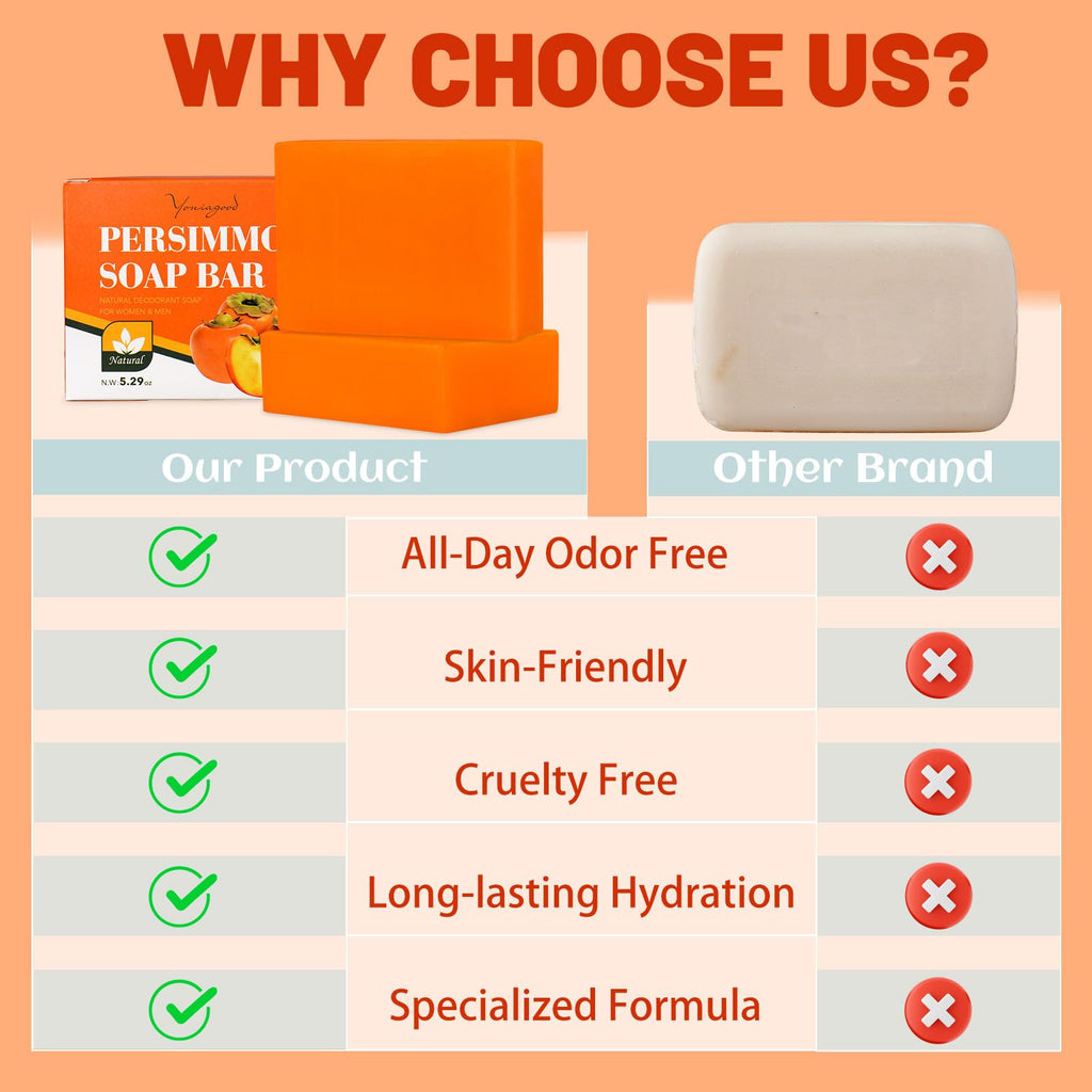yoniagood 2 PCS Persimmon Soap Bar for Old People Smell, Natural Body Odor Control Bar Soap for Men & Women Deodorizing, Handmade Bath Bar Soap for Eliminating Strong Smell Odor Deeply Cleansing