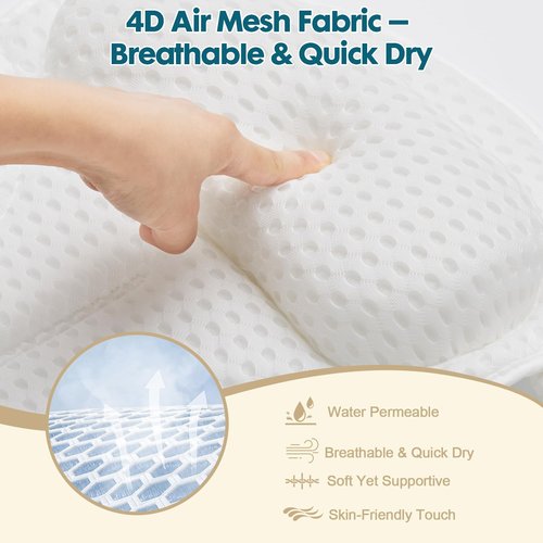 Bath Pillow Bathtub Pillow, Luxury Bath Pillows for Tub with Head, Neck & Back Support, 4D Air Mesh Bath tub Pillow with Extended Wings, Non-Slip Suction Cups Relaxing Spa Gift for Woman