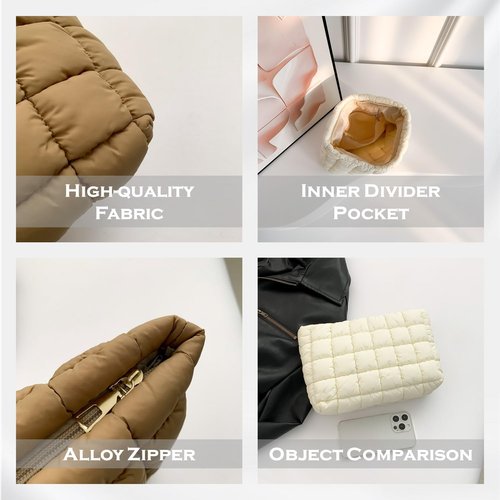 HFLZBRO Puffy Quilted Makeup Bag for Women, Cosmetic Bag, Travel Toiletry Organizer Pouch Clutch (black)