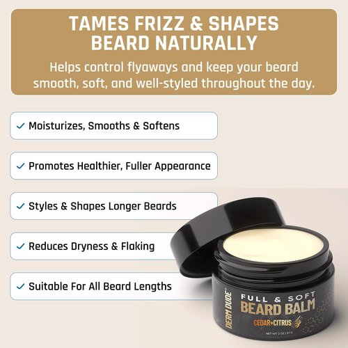 Derm Dude Beard Balm - Conditioning Formula with Natural Oils for Growth & Softness | Cedar & Citrus, 2oz