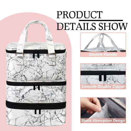 FCQQYWZ Large Nail Polish Organizer Case Hold 84+ Bottles Nail Polish & Nail Lamp, 3 Layers Nail Organizers and Storage for Nail Tech with Divider, Travel Carrying Case for Nail Polish Kit Set(White)