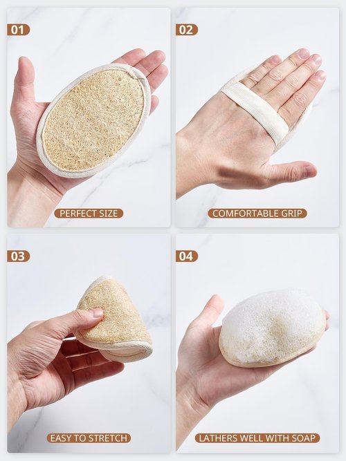 Reemix Natural Loofah Exfoliating Body Scrubber 3-Piece Oval Set - Gentle Face & Body Scrub Sponge, Eco-Friendly Bath Shower Tool for Smooth Skin, Travel-Friendly Design