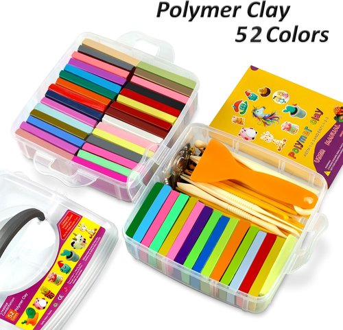 Polymer Clay - 52 Vibrant Colors | Non-Sticky Oven Bake Modeling Clay with Tools - Perfect Gift for Kids & Artists