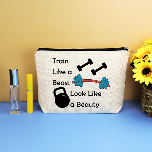 Fitness Gift for Women Workout Makeup Cosmetic Bag Fitness Lovers Gifts Dumbbell Bodybuilding Sports Gym Instructor Trainer Gifts Inspirational Gift for Friend Sister Christmas Birthday Present