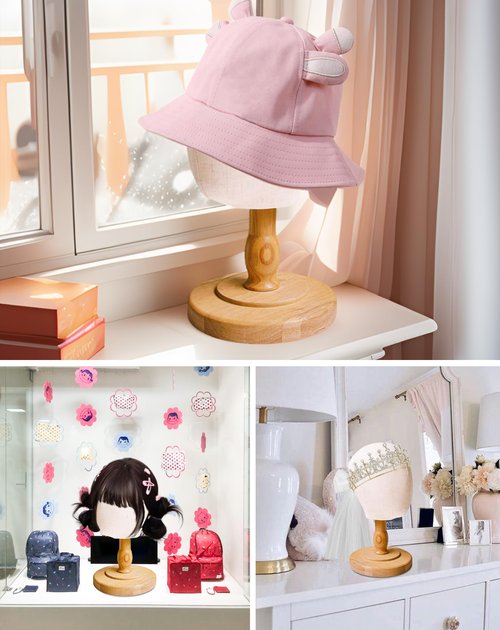 CHADWICK UnPinnable Baby Mannequin Head - Wig Stand for Kids, Plastic Model for Hats, Wigs, Glasses, Scarves Display - Baby Girl Children Hat Stand, Canvas Block Manikin for Home, Salon (47cm)
