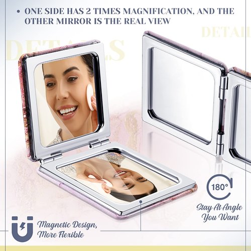 Cindeer 40 Pcs Compact Mirror Bulk Small Purse Portable Pocket Hand Double Sided Magnifying Makeup Mirror Square with 2X 1x Magnification for Girls Woman Mother Travel