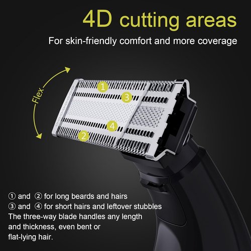 Philips Norelco OneBlade Replacement Blades - 4 Pack with 5 Guide Combs for QP2515, QP2520, QP2530 Models