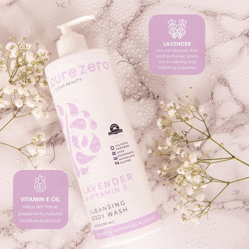 Purezero Lavender & Vitamin E Body Wash - 20 oz Calms and Invigorates Skin, Leaves Skin Hydrated and Moinsurized
