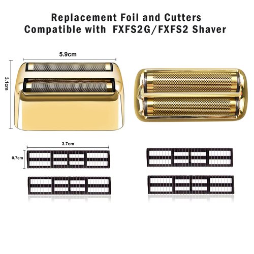 Professional Replacement Foil and Cutters for BaBylissPRO Barberology Double Foil Shaver, Compatible with BaBylissPRO Barberology FXFS2 Shaver (2 gold)