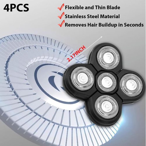 4 Pack Head Shaver Replacement Blades, 5 Blades Shaver Replacement Heads for Bald Men Universal Head and Face Electric Razor Kit with 4 Cleaning Brush