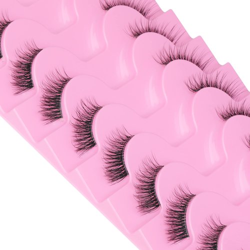 FANXITON Half Lashes Natural Look Wispy Cat Eye Lashes 13 mm Clear Band Accent Short False Eyelashes that Look Like Extensions 10 Pairs