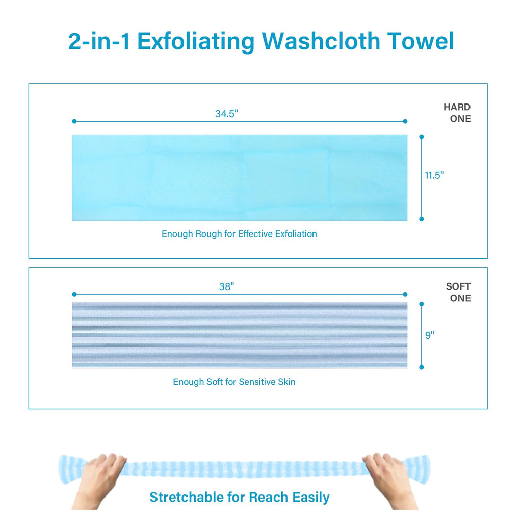 Yiclick 2PCS Exfoliating Washcloth Towel - Exfoliating Body Scrubber Exfoliator, Loofah Sponge Wash Cloth, Korean & Japanse & African Net Sponge Rag - Back Scrubber Washer (Blue)