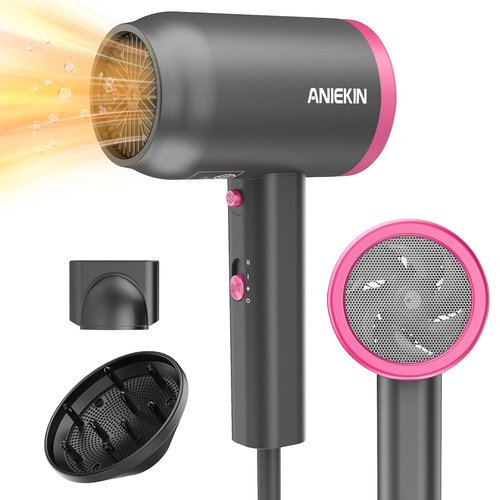 ANIEKIN Hair Dryer - 1875 Watts Fast Drying Blow Dryer with Diffuser & Concentrator | Compact & Lightweight Design