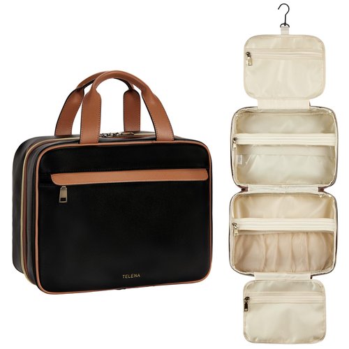 Telena Travel Toiletry Bag for Women with Hanging Hook, Water-resistant Cosmetic Bag Travel Organizer for Accessories, Toiletries, Shampoo