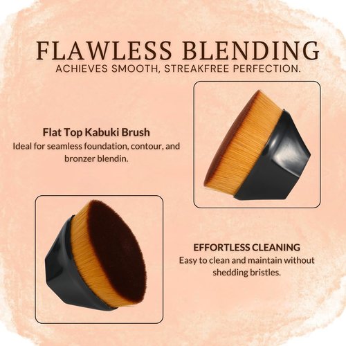 Foundation Brush for Makeup – Professional Kabuki, Bronzer, Body, Contour, and Blush Brush – Soft Make Up for Face and Body Blending – Vegan Bristles for Smooth, Even Application