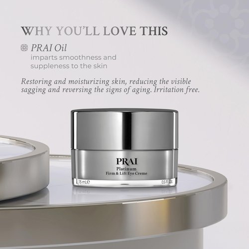 PRAI Beauty Platinum Firm and Lift Eye Creme - Tightening and Firming Eye Cream - Anti-Aging Under Eye Cream - Irritation Free - 0.5 Oz