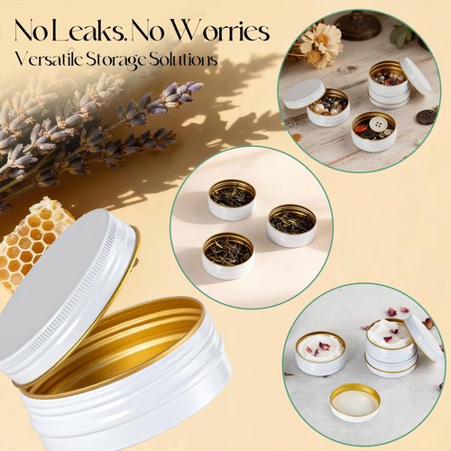 LIYAR Aluminum 2oz Tins with Lids (48 Pack), Empty Salve Tins Round Tin with Lids, Metal Containers for Salve, Homemade Balm, DIY Lotion Bars & Travel Storage - Recyclable, Durable (White and Gold)