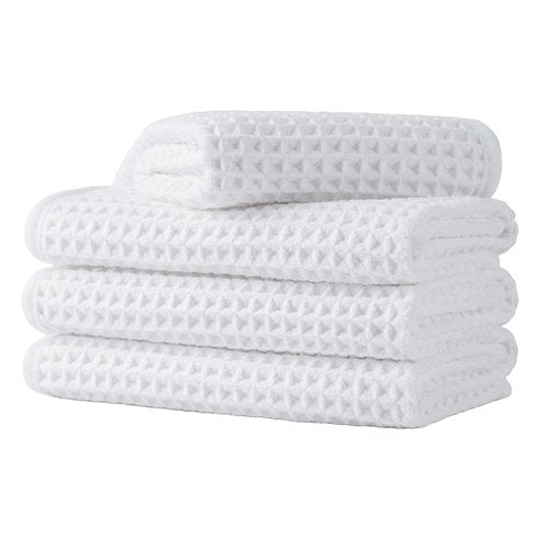 Microfiber Waffle Face Towels, 4 Pieces, Soft, Absorbent, Fast Drying, Lint Free 430 GSM (White)