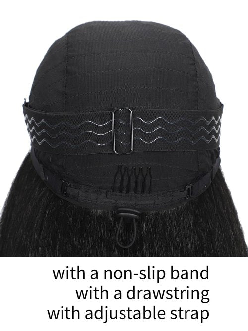 TASHEEMA Glueless Kinkystraight Synthetic Hair 3 in 1 Half Wig for Women 24 inch Black Yaki Kinky Straight for Headband Wig Ponytail