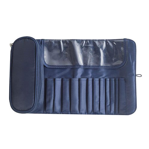 Makeup Brush Bag, Travel Makeup Brush Case Makeup Brush Holder Organizer Cosmetic Bag Portable Roll Up Brush Storage Bag for Makeup Brushes and Cosmetic Essentials (Dark Blue)