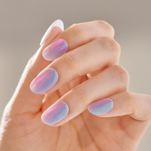 KISS imPRESS Press-On Nails - ColorFX 'Fly Up' Silver, Short Oval Shape, 30 Nails & Accessories Included