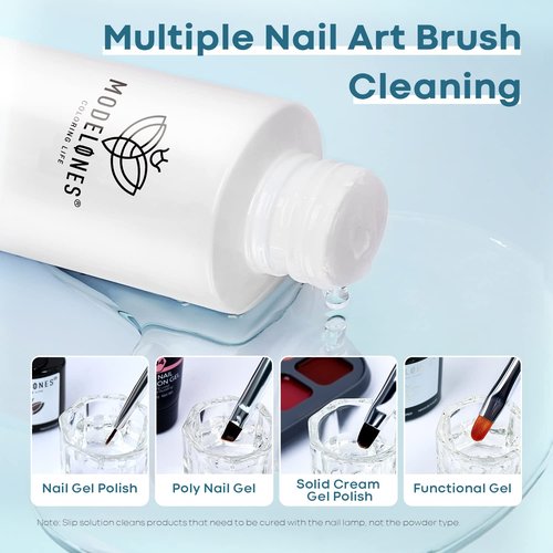 Modelones Poly Extension Gel Kit Slip Solution for Nails Forms with Dual-Ended Nail Brush Anti-Stick Liquid Brushes Cleaning Easy Spread for Beginner