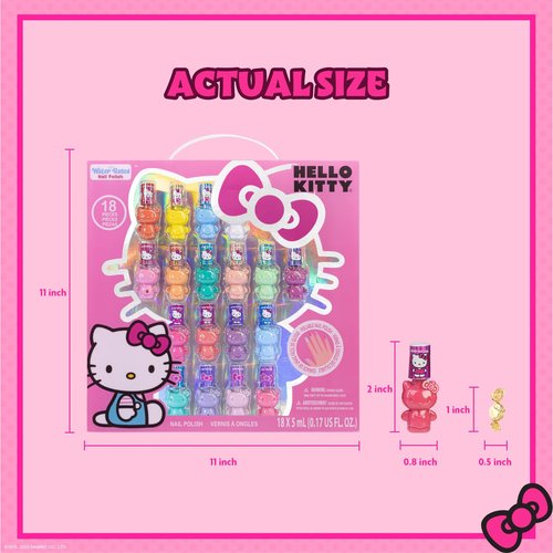 Townley Girl Hello Kitty Peel-Off Water-Based Safe Quick Dry Nail Polish Set for Girl Kids Ages 3+, Perfect for Birthday Gift Parties, Sleepovers & Makeovers, 18 Pcs