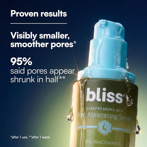 Bliss Disappearing Act Pore-Minimizing Serum - Niacinamide & Green Tea for Smooth Glass Skin - 1 Fl Oz