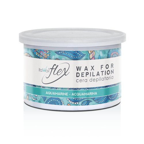 Italwax Flex Aquamarine - 397g / 14oz - Soft wax for hair removal - Unscented - Liposoluble syntetic formulation - Ideal for waxing all body area