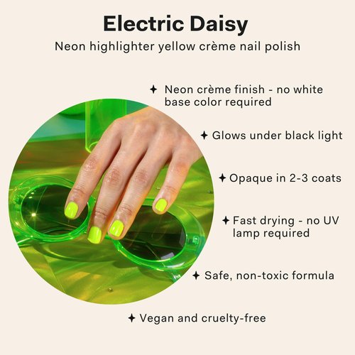 Cirque Colors Electric Daisy - Neon Highlighter Yellow Creme Nail Polish - 0.37 Fl Oz (11 mL) - Vegan & Cruelty-Free