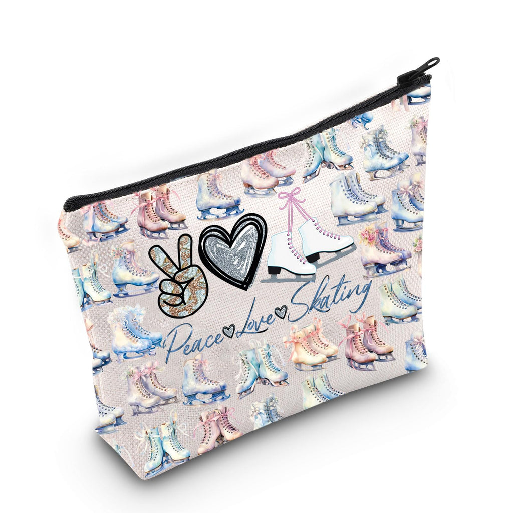 WZMPA Ice Skating Cosmetic Make Up Bag Figure Skating Inspired Gift Peace Love Skating Makeup Zipper Pouch Bag Skating Ice Merchandise (Peace Skating F)