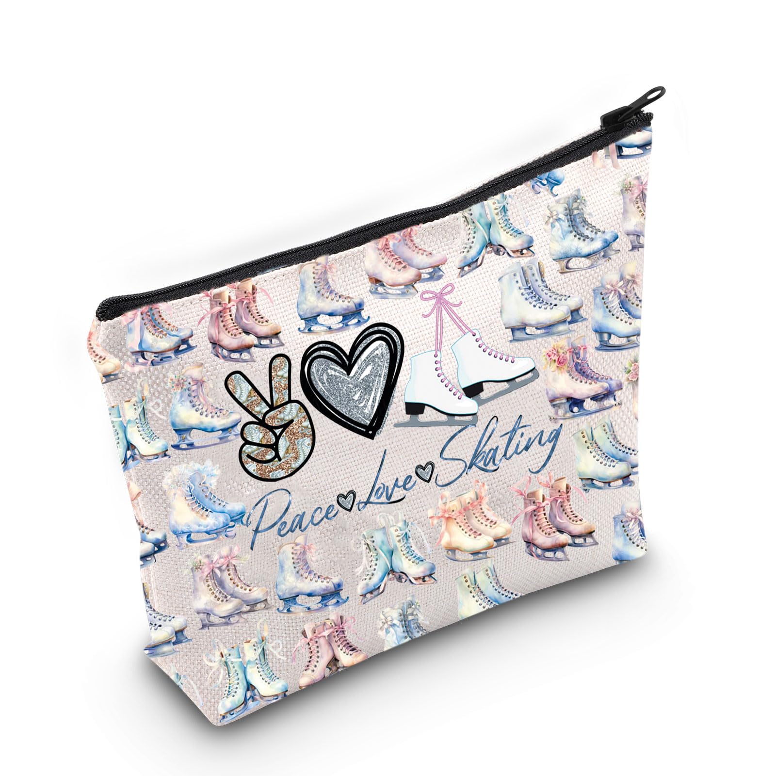 WZMPA Ice Skating Cosmetic Make Up Bag Figure Skating Inspired Gift Peace Love Skating Makeup Zipper Pouch Bag Skating Ice Merchandise (Peace Skating F)