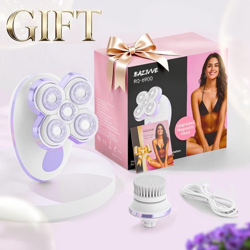 Electric Razors for Women - Upgraded Electric Shaver for Women with Magnetic Heads, Rotary Hair Remover Kit for Legs Bikini Face, Lady Trimmer for Sensitive Skin, Detachable and Waterproof, Grape
