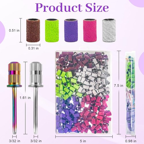 300Pcs Nail Sanding Bands, #80#120#150#180#240 Grit Sanding Bands for Nail, Professional Nail Drill Sanding Bands for Acrylic Gel Natural Nails, Nail Sanding Bands for Manicures&Pedicures