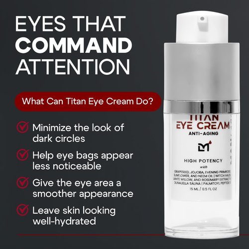 Man Labs Titan Men's Eye Cream - Anti-Aging Treatment for Dark Circles & Eye Bags - Peptides & HA - Unscented