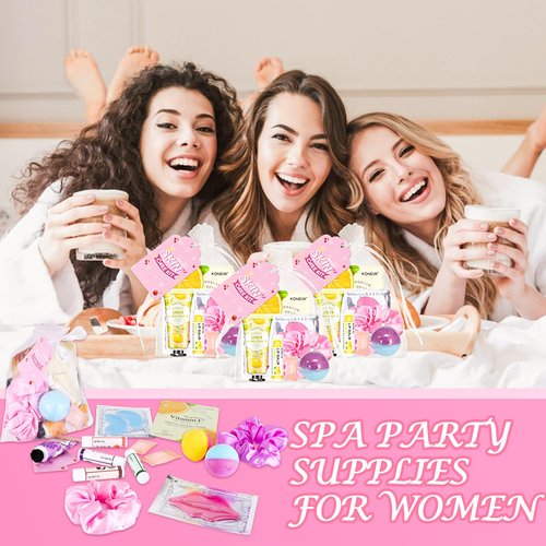 KONEUK 120 PCS Spa Party Supplies for Women, Spa Party Favors Include Face Masks Skincare, Hand Cream, Lip Balm, Under Eye Patches, Lip Mask and Foot Bath Bombs, Spa Birthday Sleepover Party Supplies