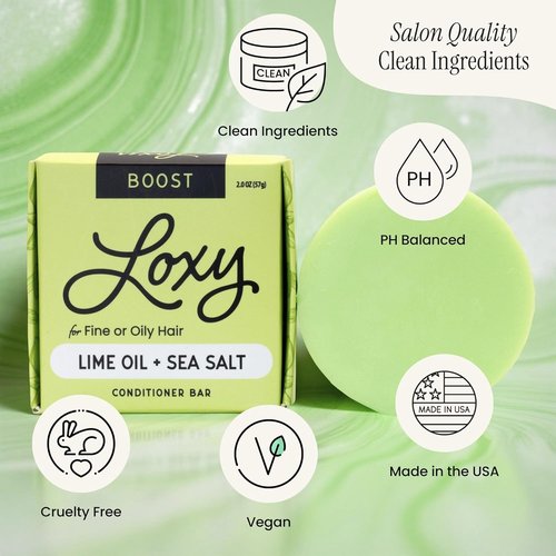 Loxy Boost Volumizing Conditioner Bar - Sea Salt & Lime Oil for Fine/Oily Hair | Vegan & Zero Waste | Made in USA