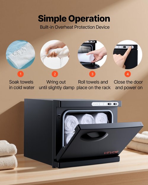 VEVOR Hot Towel Warmer, 8L Small Towel Warmer Cabinet with Clip & Stainless Steel Rack, Holds up 12 Towels, Portable All-Round Heating Cabinet for Spa, Barber, Manicures, Massage, Salon, Black