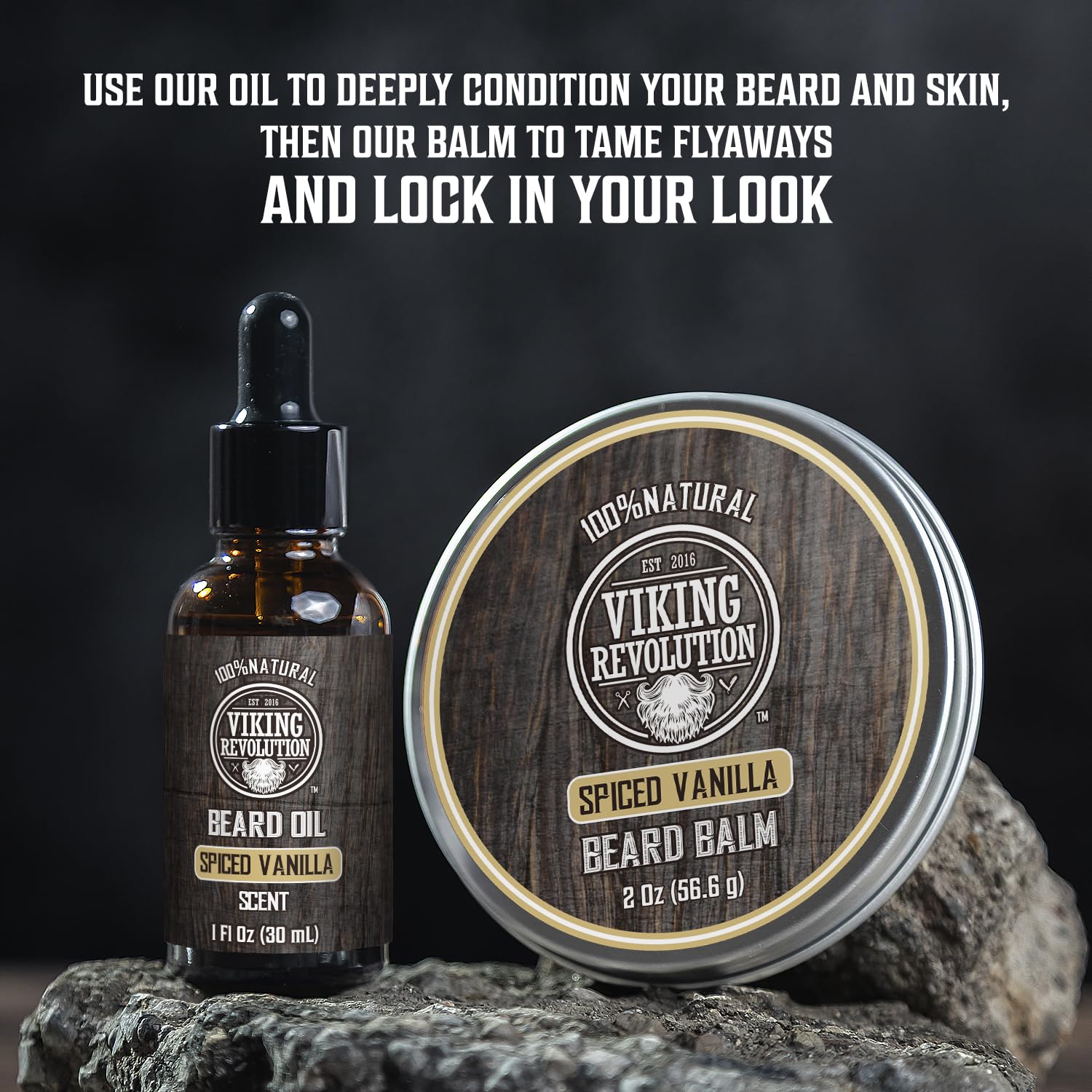 Viking Revolution Ultimate Conditioner for Men's Beard Grooming - Softens, Smoothes and Soothes - Contains Beard Wash and Conditioner (5oz Set), Beard Oil, Balm and Wooden Comb - Spiced Vanilla Scent