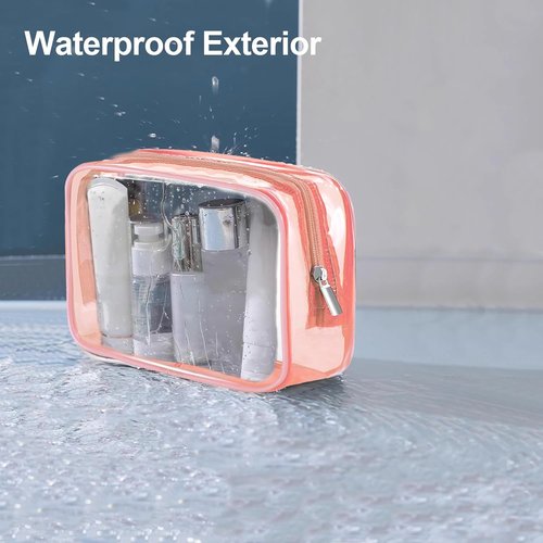 Skiennix Clear Makeup Bag Set - TSA Approved Toiletry Organizer | 4 Small Cosmetic Pouches in Pink, Orange, Green, Blue